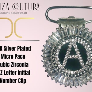 Zircon cubique plaqué argent 18 carats, lettre initiale de A à Z, clip pour compétition de danse irlandaise