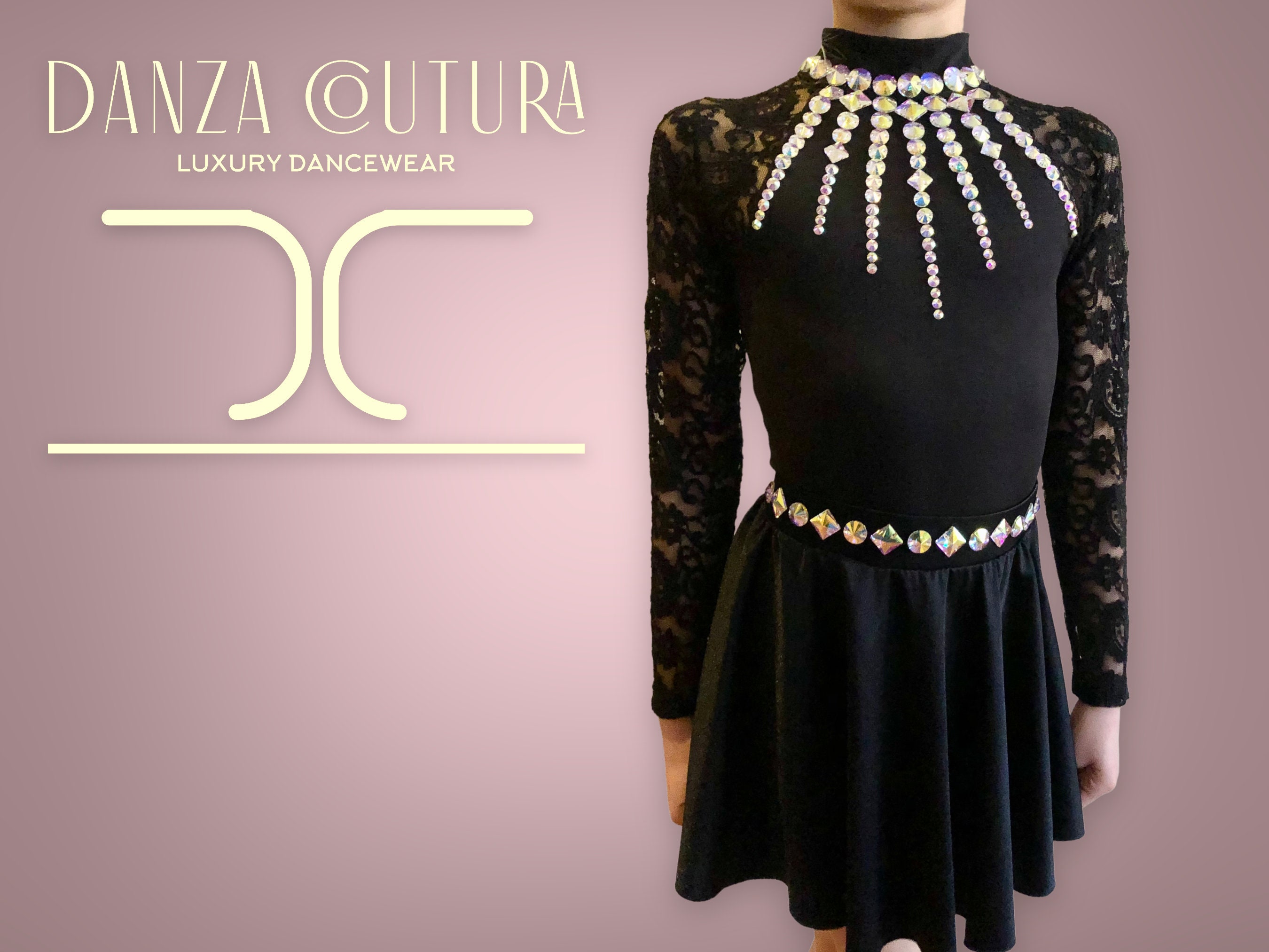 Irish Dance Lace Sleeve Leotard Costume /embellished Black Lace Sleeve