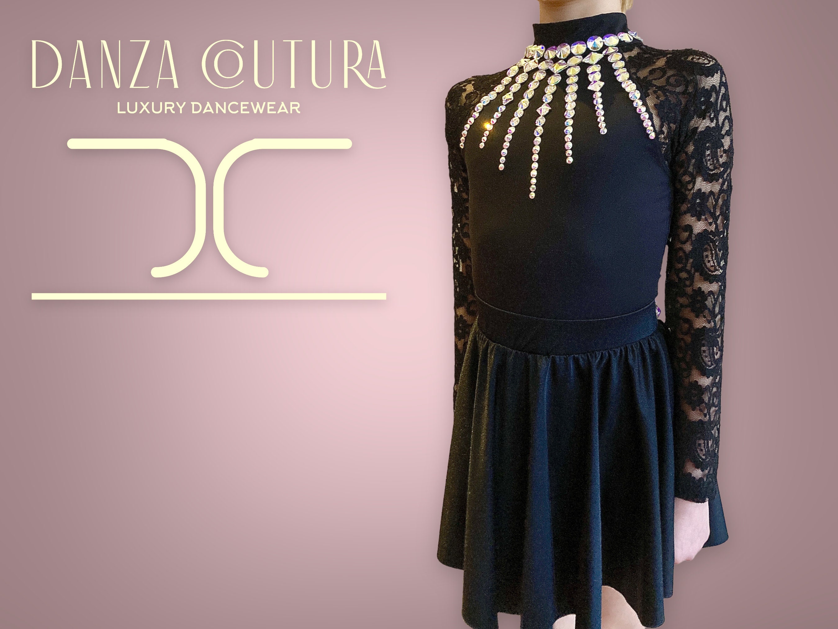 Irish Dance Lace Sleeve Leotard Costume /embellished Black Lace Sleeve