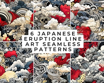 Seamless Japanese Chiyogami Pattern, Eruption illustrations 6 Different Images, Digital Washi Paper, Origami Paper, Instant Download, 300DPI