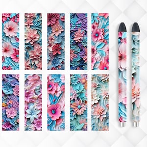 10 3D Floral Seamless Pen Wraps, Pen Wrap Sublimation Designs, Pen Waterslide Designs, Epoxy Pen Wraps, Pen Wrap,  1.5&quot;x4.75&quot; , 600DPI PNG
