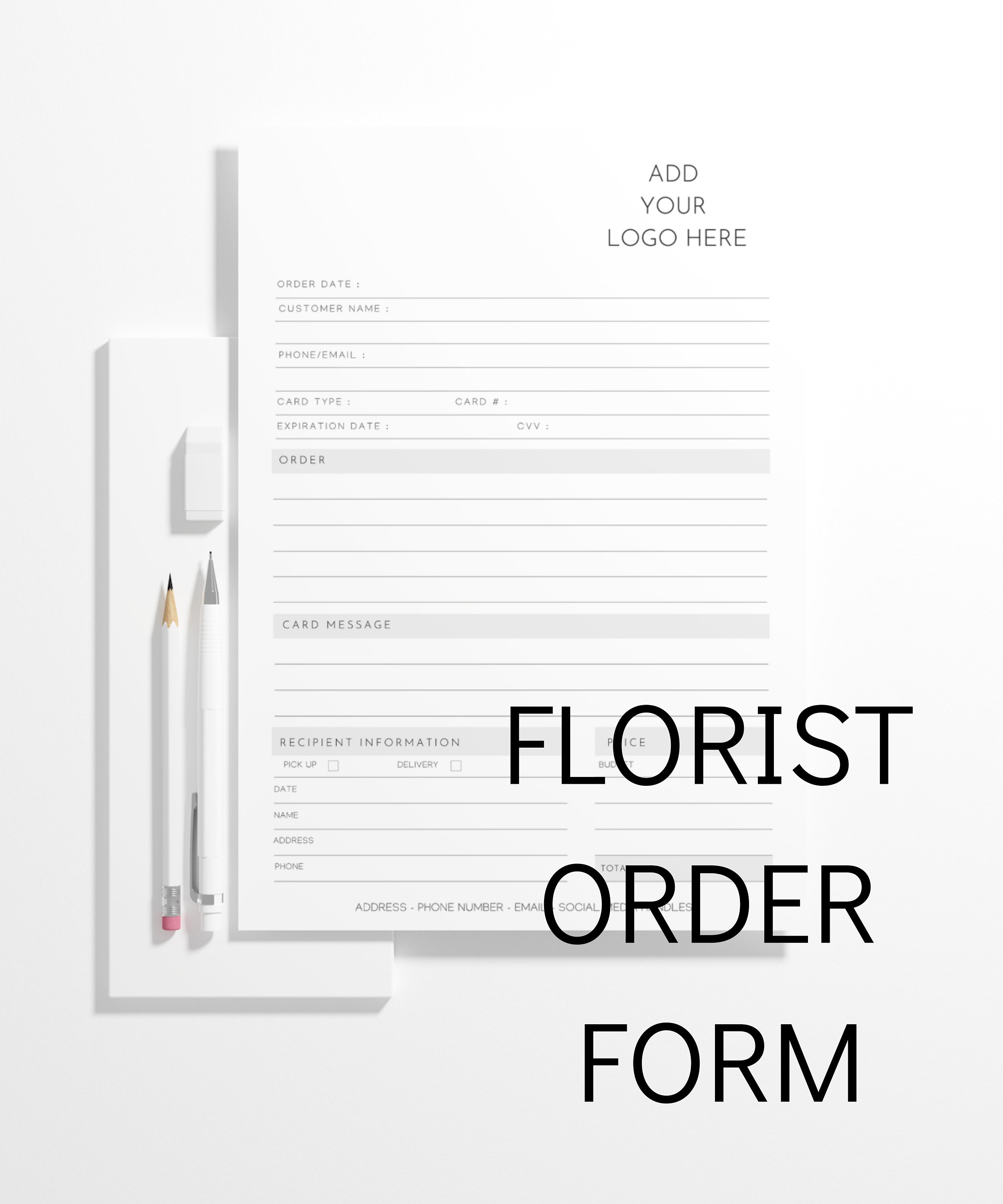 FLORIST ORDER FORM Flower Shop Order Pad Printable Custom Order Florist Tools Canva Template Etsy