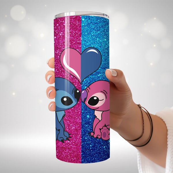 Stitch And Angel Tumbler Wrap For 20oz Tumblers, Stitch Tumbler Wrap, Glitter Tumbler Wrap, Cartoon Tumbler Wrap, Lilo And Stitch Png
