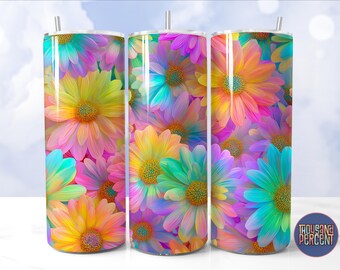 Rainbow Daisy Tumbler Wrap: Seamless Floral Design (Digital Download)
