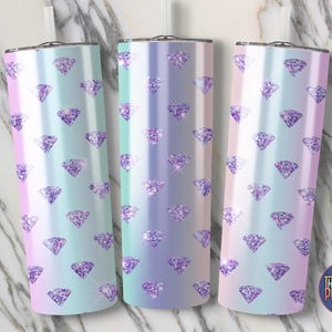 Embalagem para copo com glitter diamante PNG | Design de sublimação para copo fino com ombré pastel | Reto e cônico 20 oz | Uso comercial | POD OK