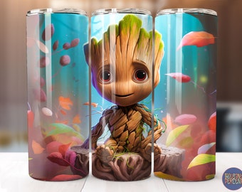Baby Groot Tumbler Wrap: Watercolor Guardians Design (Digital)