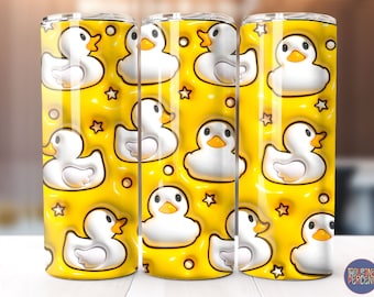 3D Inflated Duck Tumbler Wrap, Rubber Ducky Seamless Sublimation Design for 20oz Skinny Tumbler, 3D Puffy Tumbler Png, Instant Download