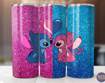 Stitch And Angel Tumbler Wrap For 20oz Tumblers, Stitch Tumbler Wrap, Glitter Tumbler Wrap, Cartoon Tumbler Wrap, Lilo And Stitch Png