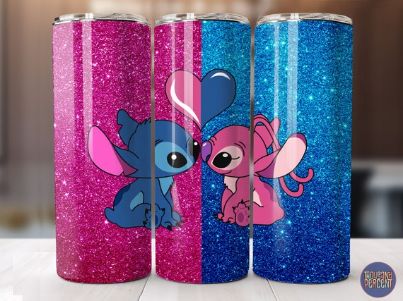 Stitch And Angel Tumbler Wrap For 20oz Tumblers, Stitch Tumbler Wrap, Glitter Tumbler Wrap, Cartoon Tumbler Wrap, Lilo And Stitch Png