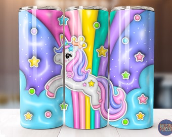 3D Inflated Unicorn Tumbler Wrap 20 oz, Puff Summer 3D Sublimation Design for Straight and Tapered Tumblers, Unicorn Png, Digital Download