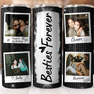 Fügen Sie Ihren eigenen Text hinzu Foto Tumbler Wrap, Polaroid Bilderrahmen Glitter Tumbler Design, 20 Unzen Skinny Tumbler Sublimation, Glam Tumbler PNG Datei