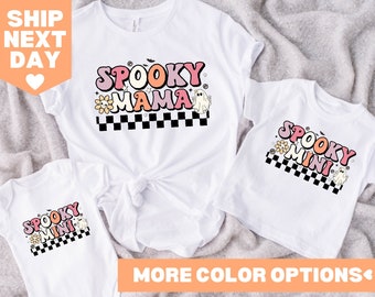 Spooky Mama en Spooky minishirt, Halloween-shirt mama en ik, bijpassende mama en ik Halloween-shirt, shirt moeder en baby, Halloween-shirt