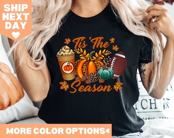 Tis The Season Shirt, Fall Pumpkin Shirt, Football Shirts For Women, Women Fall Tees, Fall Season Shirts, Cute Pumpkin Shirt, Autumn Shirt