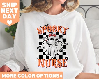 Gruselige Krankenschwester Shirt, Krankenschwester Halloween Shirt, Krankenschwester Herbst Shirt, Thanksgiving Krankenschwester Shirt, Krankenschwester Shirt, Geschenk für Krankenschwester, Kürbis Krankenschwester Shirt