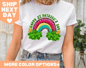 Happy St. Patrick's Day Shirt, Shamrock Leopard Rainbow St Patrick's Day T-Shirt, Lucy Shamrock Shirt, Lucky Shirt,St Patrick Shamrock Shirt