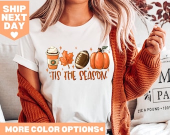 Tis The Season Shirt, Fall Pumpkin Shirt, Football Shirts For Women, Women Fall Tees, Autumn Shirt, Fall Season Shirts, Cute Pumpkin Shirt
