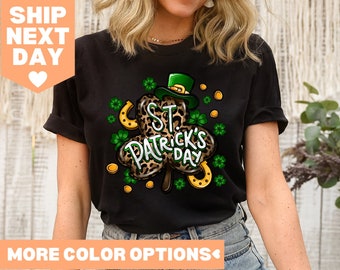 Happy St. Patrick's Day Shirt, Shamrock Leopard Rainbow St Patrick's Day T-Shirt, Lucy Shamrock Shirt, Lucky Shirt,St Patrick Shamrock Shirt