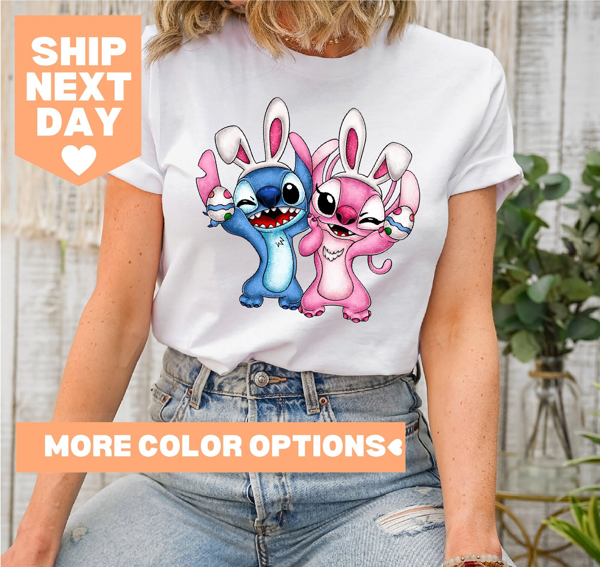 Stitch Easter Shirt, Stitch and Angel Easter Shirt, Disney Easter Shirt, Stitch Bunny Shirt, Disney Happy Easter Shirt, Kids Easter Shirt