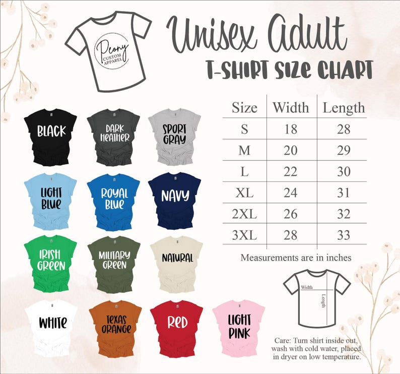 a women's t - shirt size chart with different colors