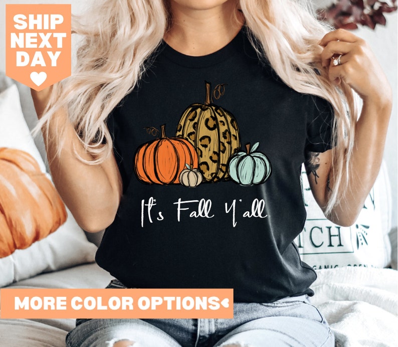 Koszula „Its Fall Yall”, słodka koszula jesienna, koszula dyniowa, koszula na Święto Dziękczynienia, koszula jesienna, koszula Hello Fall, bluza z dynią, słodka koszula jesienna zdjęcie 1