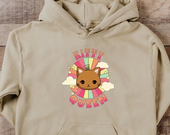 Kitty Queen Hoodie, Cat Sweatshirt, Gift for Cat Lovers, Gift for Kitty Lovers, Kawaii Cat Hoodi, Cute Cat Hoodies, Gift for Her, Cat
