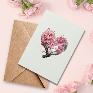 Cherry Blossom Heart Greeting Card, Mother's Day Card, Thinking of You ...
