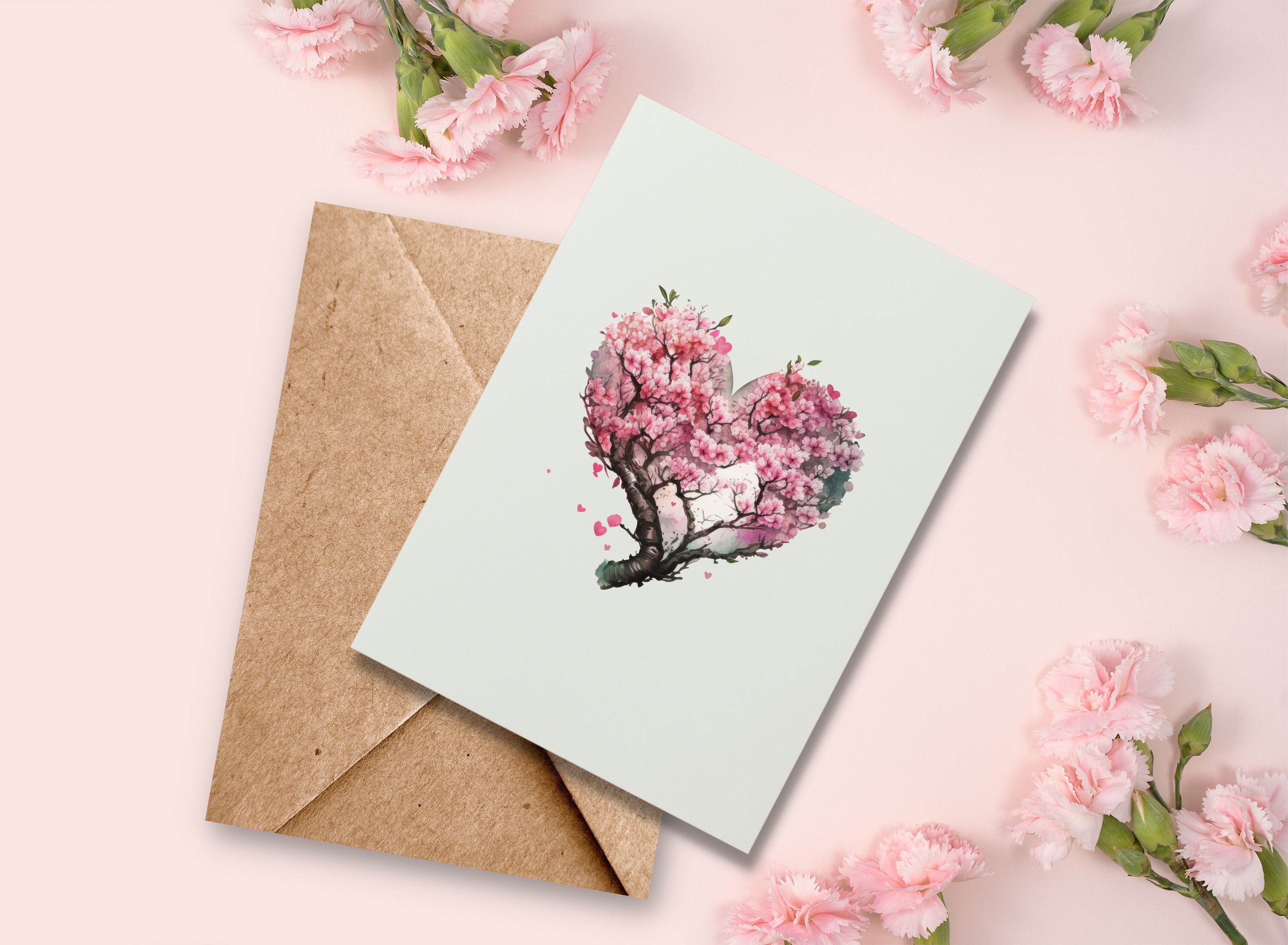 Cherry Blossom Heart Greeting Card, Mother's Day Card, Thinking of You ...