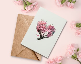 Cherry Blossom Heart Greeting Card, Valentine's Day Card, thinking of you Card, Sakura Heart Love Cards, Japanese, Luxury Keepsake Cards