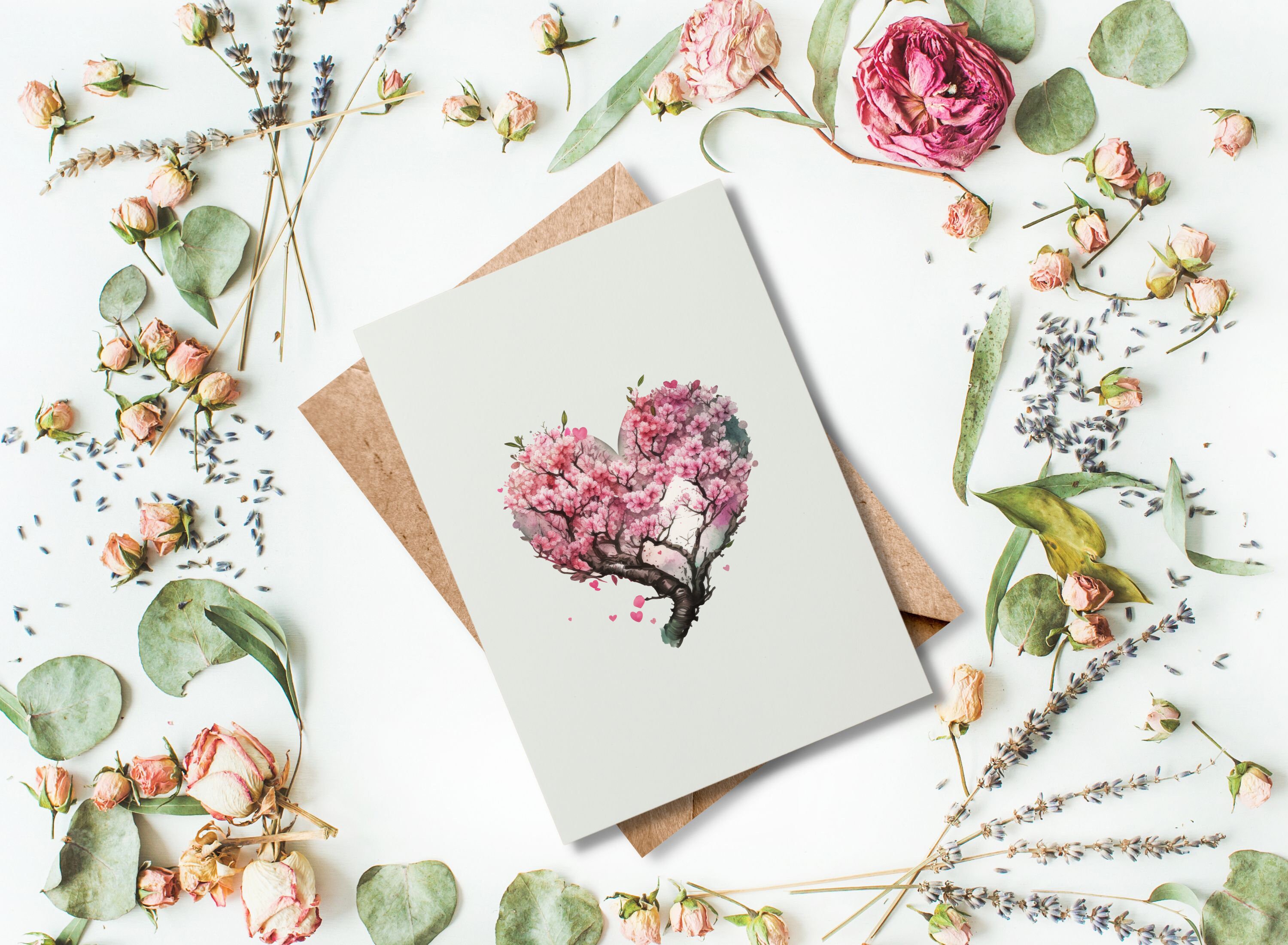Cherry Blossom Heart Greeting Card, Mother's Day Card, Thinking of You ...