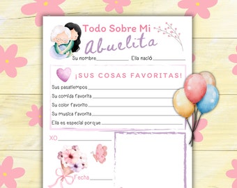Todo Sobre Mi Abuelita, Día De Las Madres Manualidad De Los Niños, Regalo Para Abuela, Spanish Mother&#39;s Day Keepsake Grandmother Abuela Gift