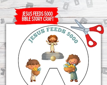 Jesus Feeds 5000 Printable Wheel, Christian Preschool Craft, Kids Bible Toddler Activities, Miracles of Jesus Kids Sunday School Bible Craft