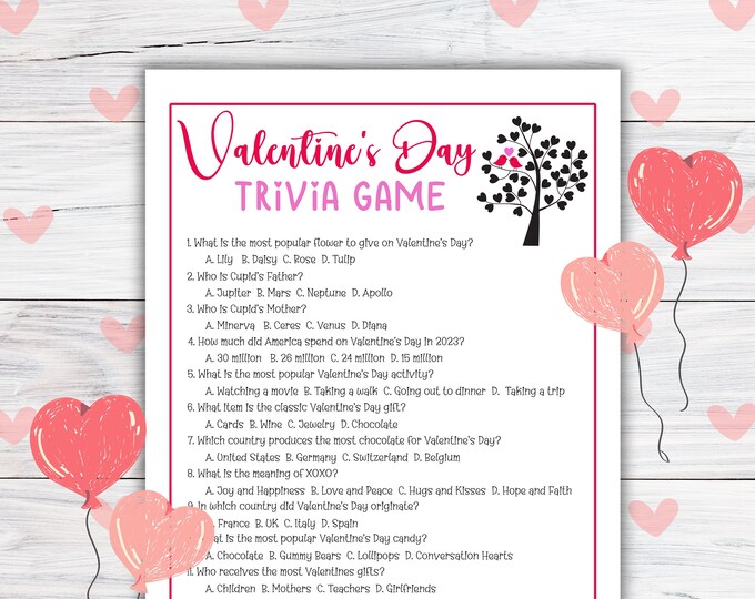 Valentines Day Trivia Game Printable, Valentines Day Icebreaker Group ...