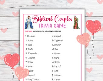 Biblical Couples Bible Trivia Game Printable, Bible Trivia Icebreaker Group Games, Sunday School Bible Games for Kids, Youth Group Games