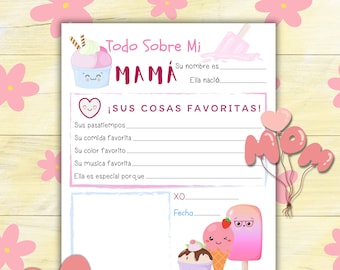 Todo Sobre Mi Mamá, Día De Las Madres Manualidades De Los Niños, Regalo Para Mamá, Spanish Mother&#39;s Day, Mother&#39;s Day Keepsake Gift from Kid