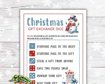 Christmas Snowman Gift Exchange Dice Game, Christmas Dice Game Printable, Christmas Party Game, Christmas Game for Group, Holiday Party Game