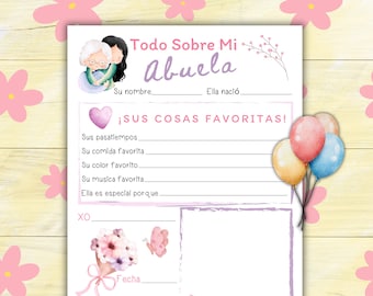 Todo Sobre Mi Abuela, Día De Las Madres Manualidades De Los Niños, Regalo Para Abuela, Spanish Mother&#39;s Day Keepsake Grandmother Abuela Gift