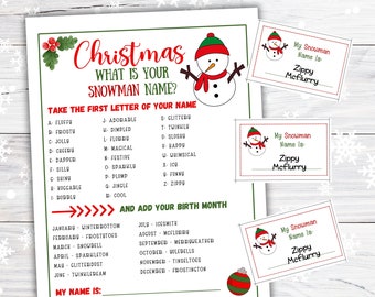 What's Your Snowman Name Game, Christmas Party Game for Group, Holiday Party Games, Christmas Activities, Ice Breaker Games, Holiday Games