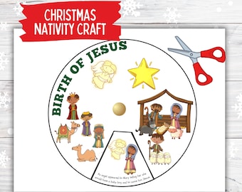 Birth of Jesus Printable Nativity, Christmas Nativity Bible Story, Sunday School Craft, Baby Jesus in Manger, Jesus Christmas Activities