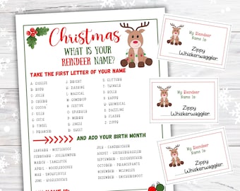 What's Your Reindeer Name Game, Christmas Party Game for Group, Holiday Party Games, Christmas Activities, Ice Breaker Games, Holiday Games