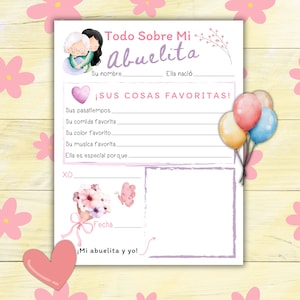 Todo Sobre Mi Abuelita, Día De Las Madres Manualidad De Los Niños, Regalo Para Abuela, Spanish Mother's Day Keepsake Grandmother Abuela Gift