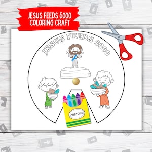 Jesus Feeds 5000 Coloring Spinner Wheel, Childrens Bible Activities, Miracle of Jesus Kids Bible Craft, Sunday School, Vacation Bible School