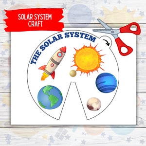 Manualidad con ruedas del sistema solar para imprimir, actividades de aprendizaje para niños pequeños con el sistema solar para imprimir, hojas de trabajo Montessori sobre el espacio exterior para el aula