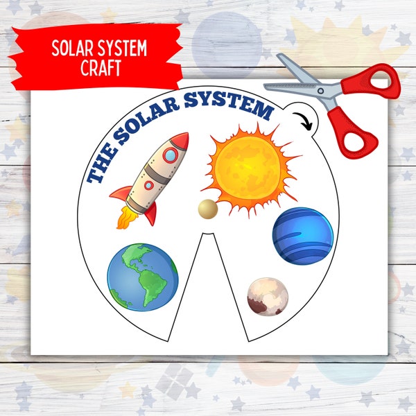Solar System Printable Wheel Craft, Solar System Printable Toddler Learning Activities, Outer Space Montessori Classroom Worksheets for Kids