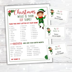 What&#39;s Your Elf Name Game, Christmas Party Game for Group, Holiday Party Games, Christmas Activities, Ice Breaker Games, Holiday Games
