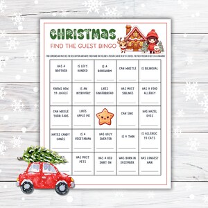 Find the Guest Christmas Bingo, Christmas Party Icebreaker Games for Kids Printable, Christmas Mingle Bingo, Holiday Party Guest Bingo Games