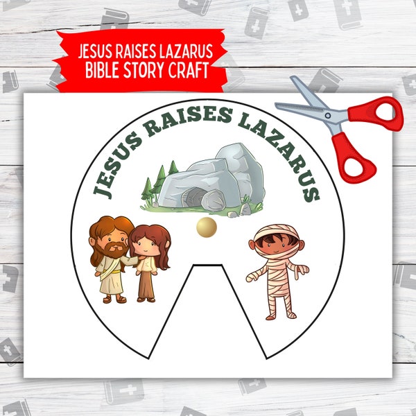 Jesus Raises Lazarus Printable Wheel, Christian Preschool Craft, Kid Bible Toddler Activity, Miracle of Jesus Kids Sunday School Bible Craft