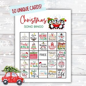 Bingo de canciones de Navidad, Bingo de Navidad para 50, Juegos de fiesta de Navidad imprimibles, Bingo de música de Navidad, Bingo de villancicos de Navidad, Juegos navideños