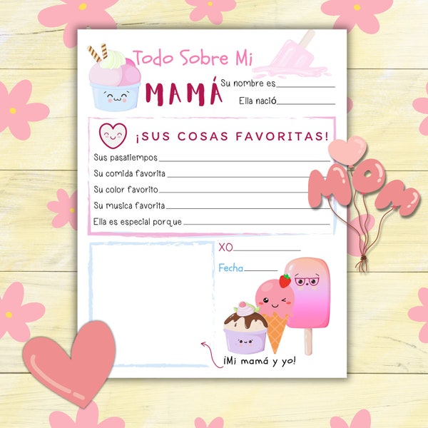 Todo Sobre Mi Mamá, Día De Las Madres Manualidades De Los Niños, Regalo Para Mamá, Spanish Mother's Day, Mother's Day Keepsake Gift from Kid