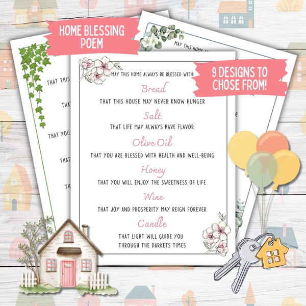 House Blessing Poem, New Homeowner Housewarming Gift Basket Card, Realtor Closing Food Gift Basket Housewarming Card, New Home Blessing Card