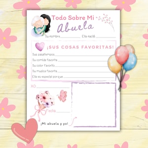 Todo Sobre Mi Abuela, Día De Las Madres Manualidades De Los Niños, Regalo Para Abuela, Spanish Mother's Day Keepsake Grandmother Abuela Gift